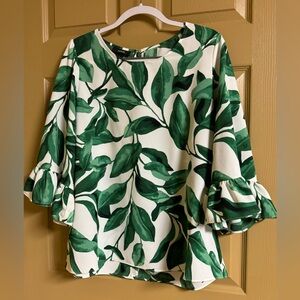Leafy Ruffle-Sleeve Blouse